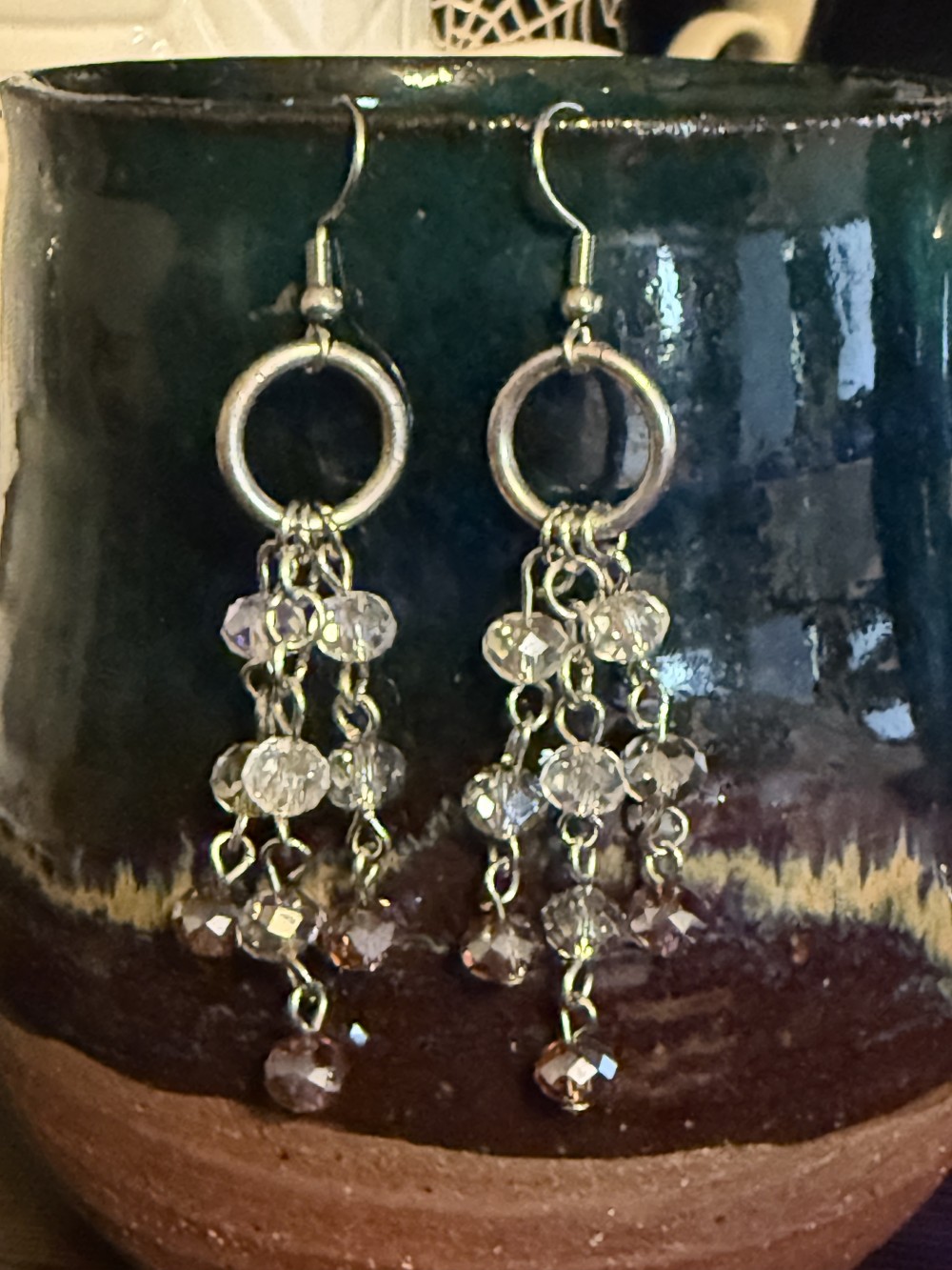 Earrings - Handmade Beaded Purple Three Strand