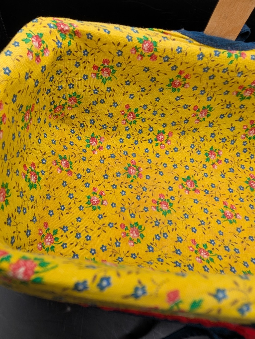 Fabric lined basket, yellow floral