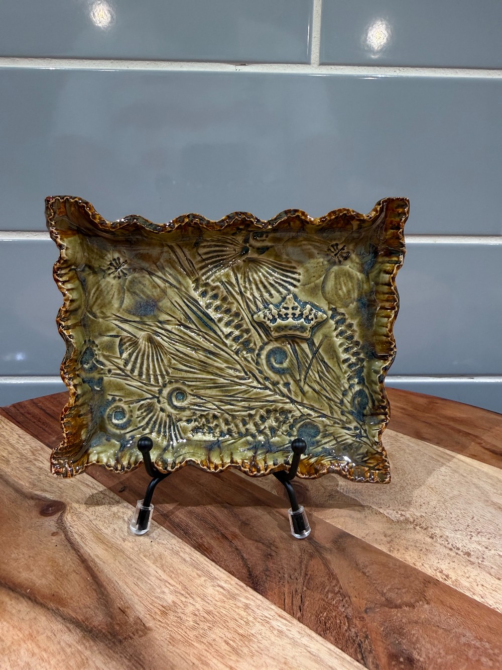 Studio Pottery Botanical Relief Soap Dish/ Trinket Tray
