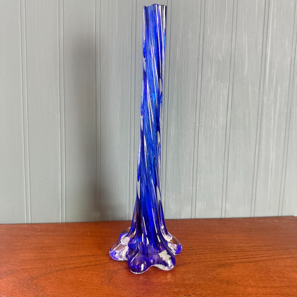 Cobalt Blue Swung Glass Bud Vase