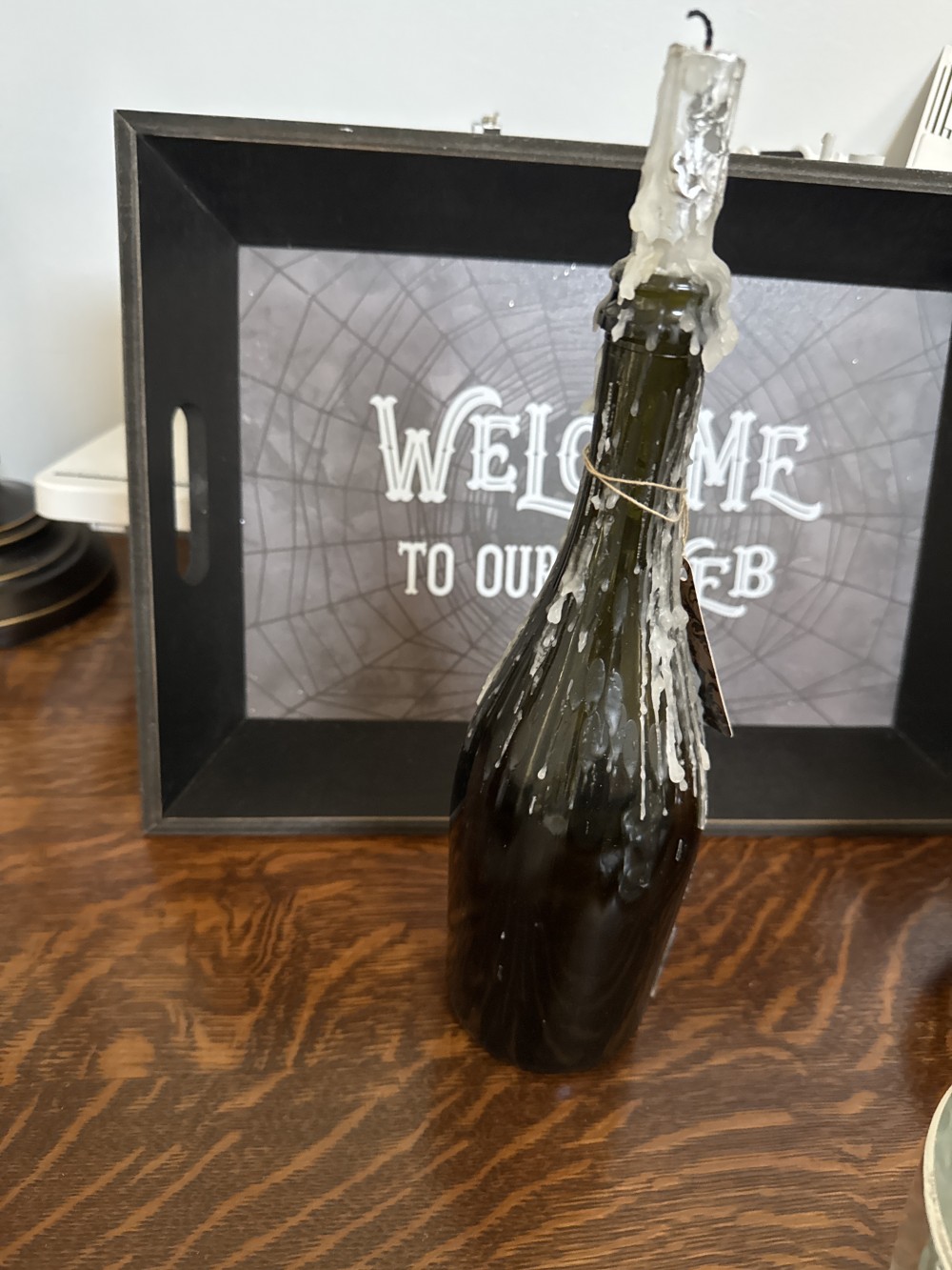 Wine bottle candle, dark