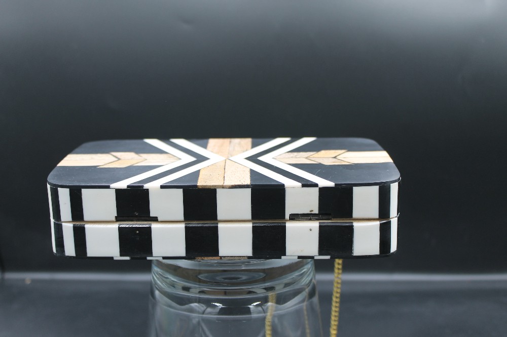 Geometric wood/resin chevron parquet box clutch purse