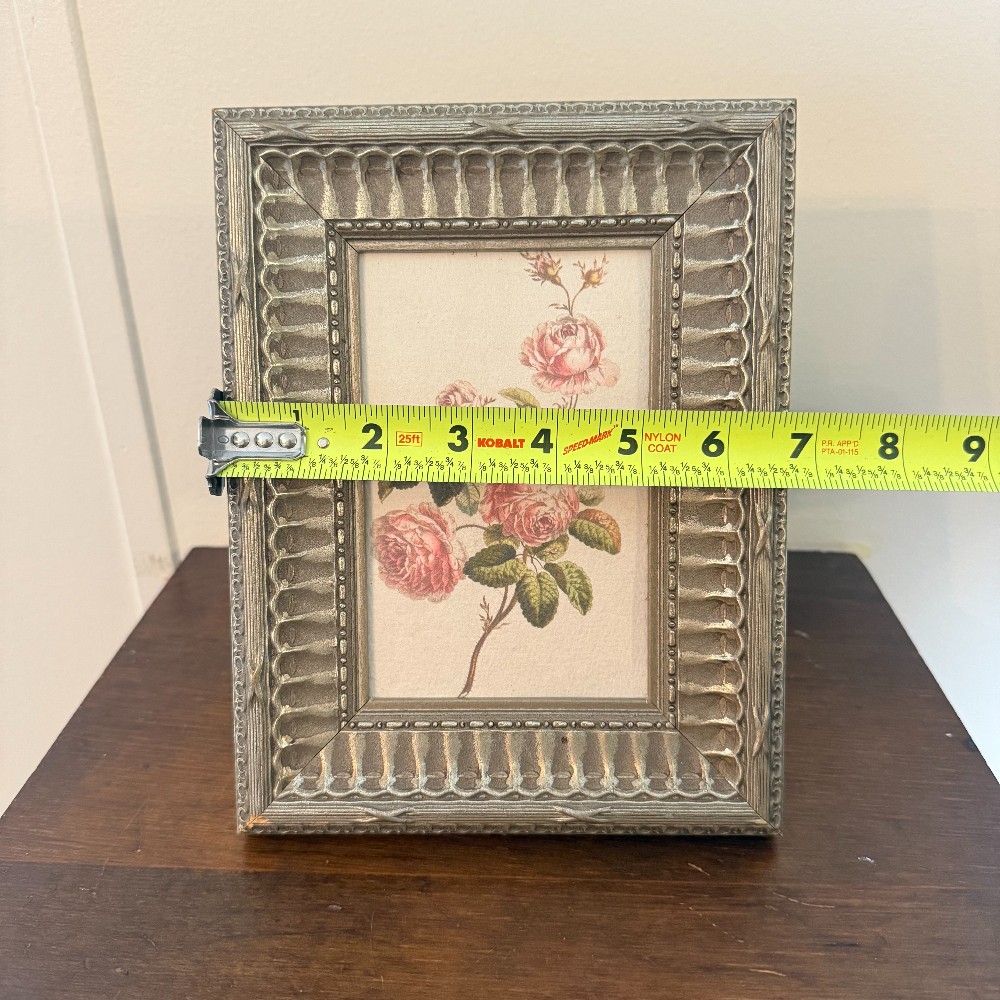 Silver Ribbed Frame with Pink Roses Print