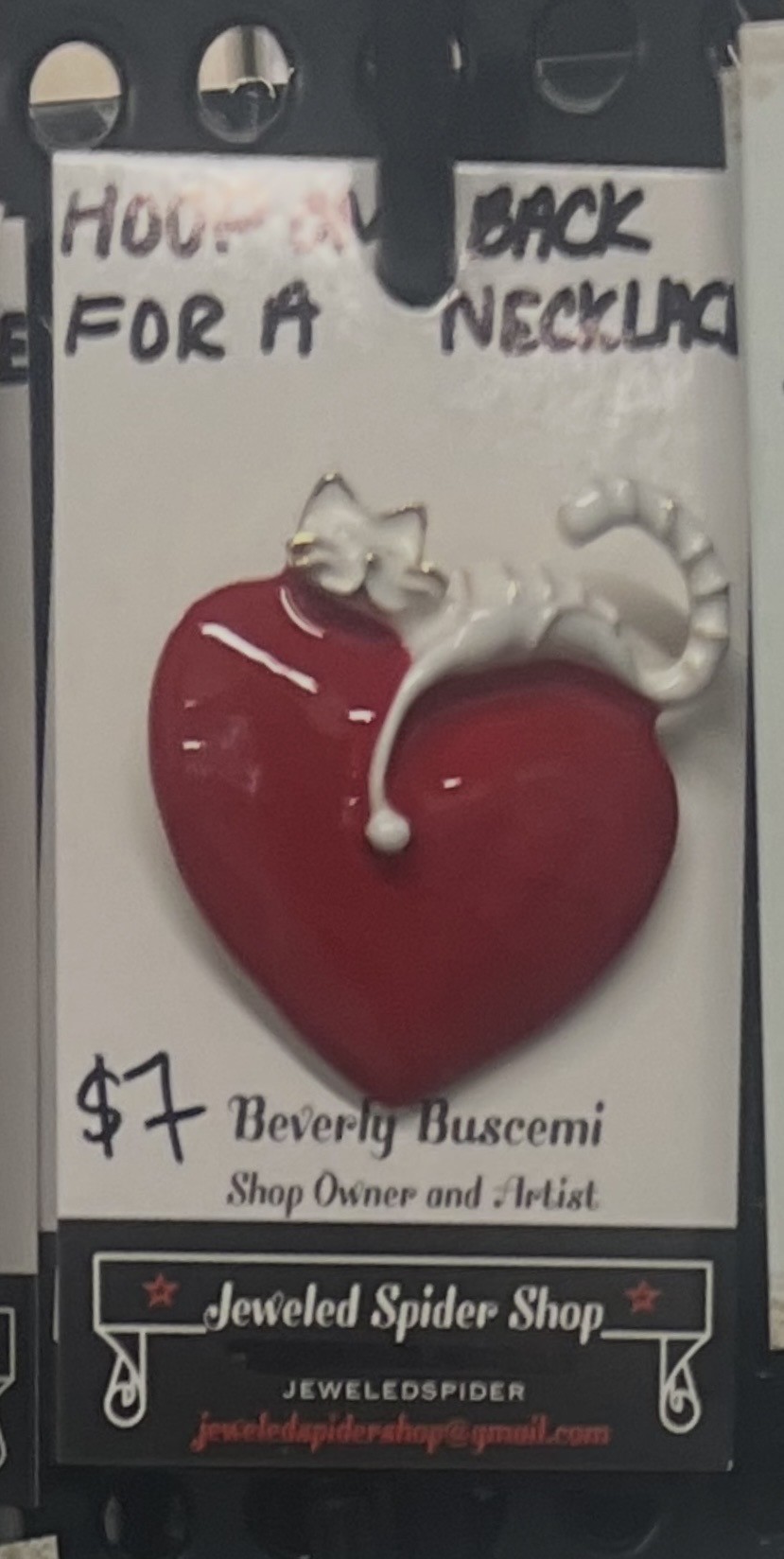 Brooch Pin - Cat Laying on Heart Enamel
