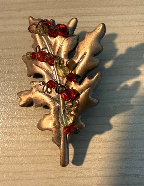 Copper Beaded Oak Leaf Brooch Fall Season