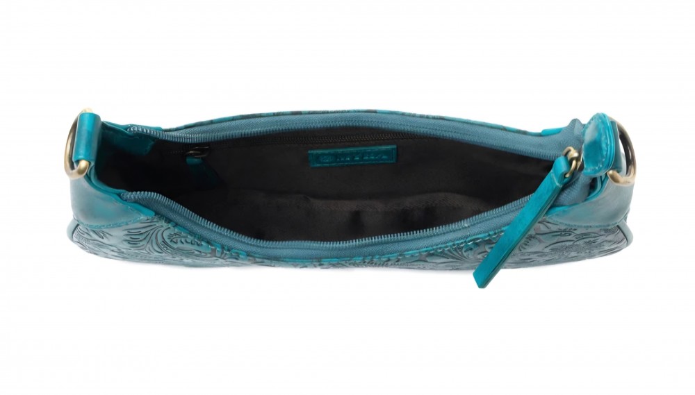 Bag Shoulder Myrabag Teal Heritage Vine Hand Tooled