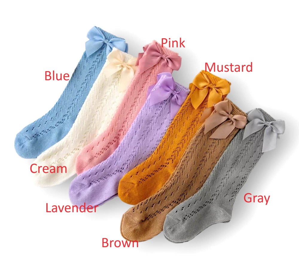 Spring Knee Bow Socks-L/5-8yrs/Blue