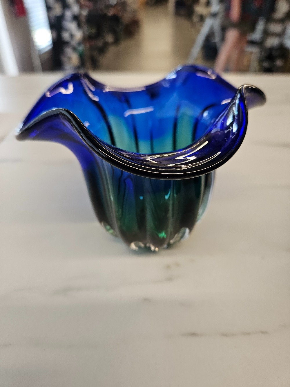 2 piece Royal Gallery Poland cobalt and emerald green tulip vase