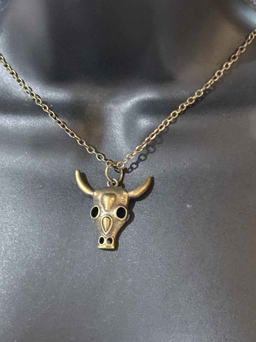 Necklace - Bronze Steer Skull Lg Pendant