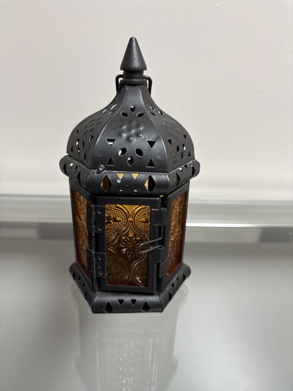 Small Moroccan Lantern w/Golden Glass Panels