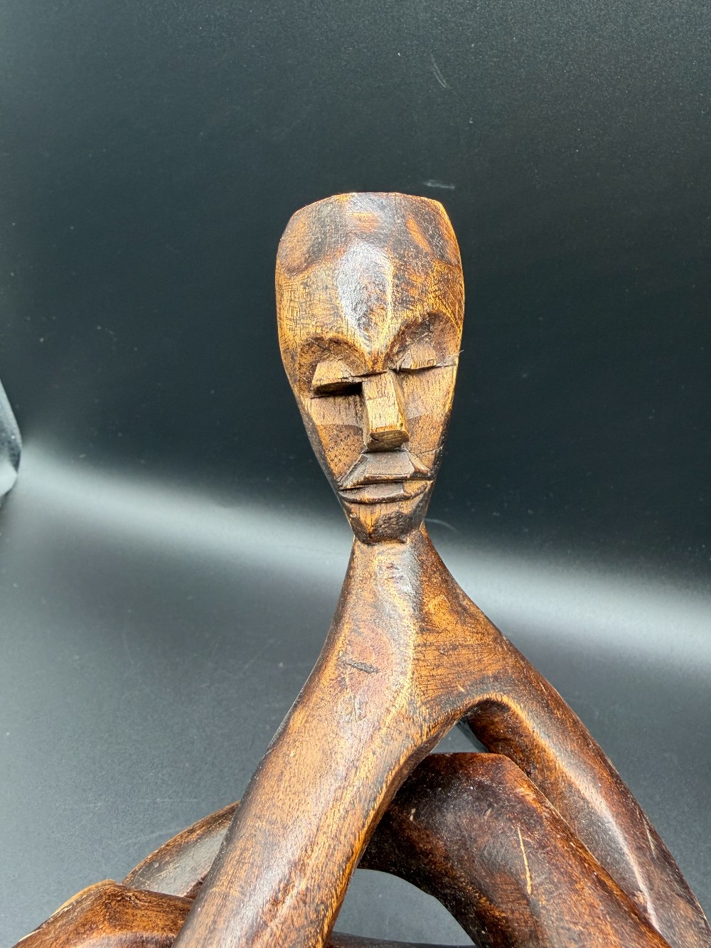Vintage Hand-Carved African Wood Unity Plant Stand- Single Piece Interlocking Tripod Display