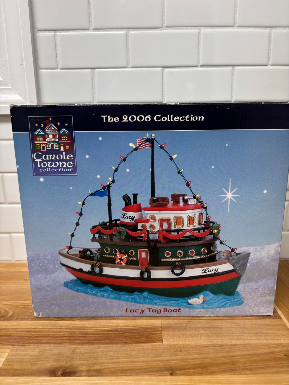 Carole Towne Lucy Tug Boat Lemax Lighted Christmas Village Boat 2006 w/ Box