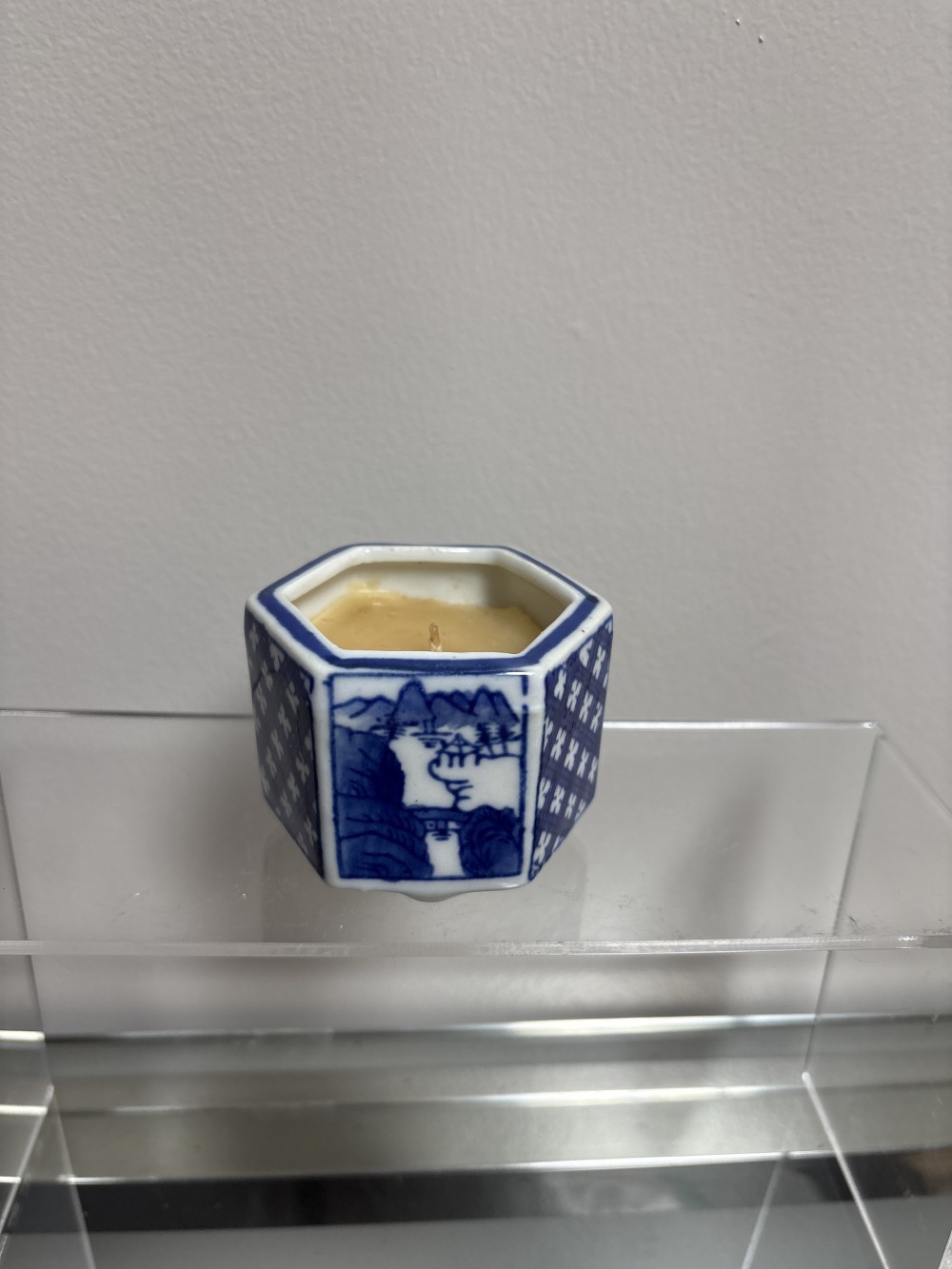 Blue and White Hexagon Candle