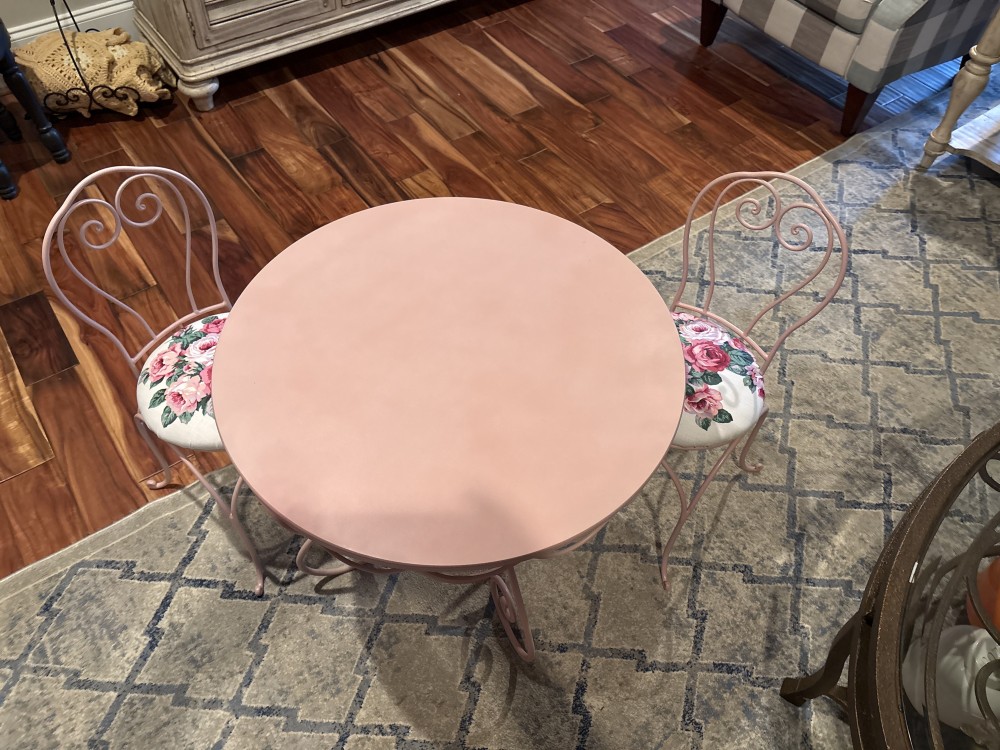 Pink Round Metal Childs Table & 2 Chairs
