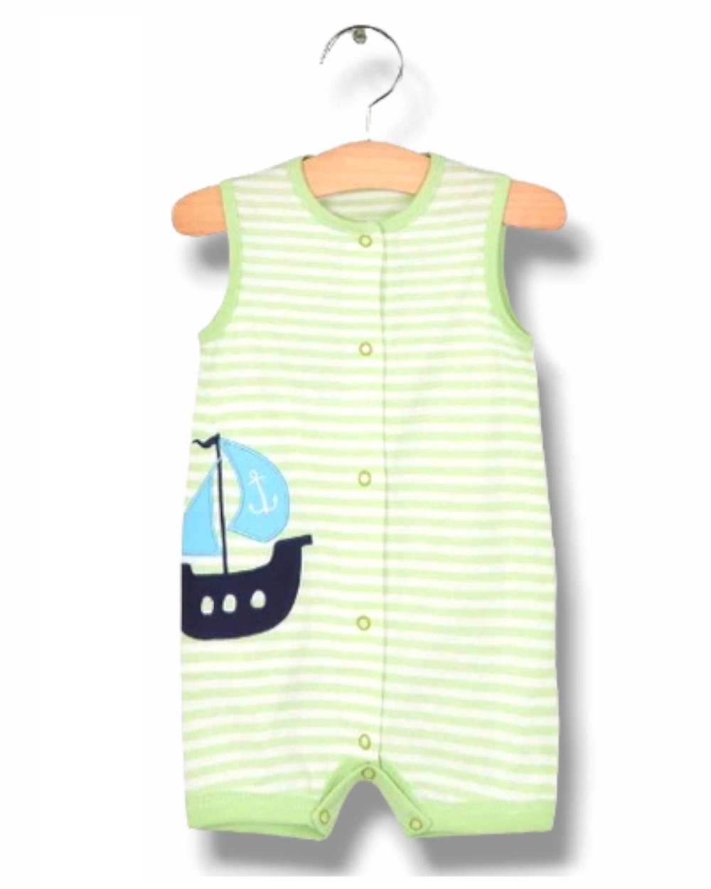 Striped Playsuit Romper - Green Sailboat