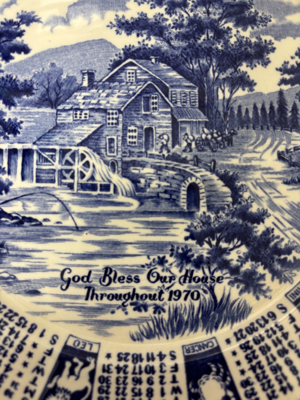 Calendar Plate 1970 Alfred Meakin Blue Transferware Zodiac England Cottage Decor  9”