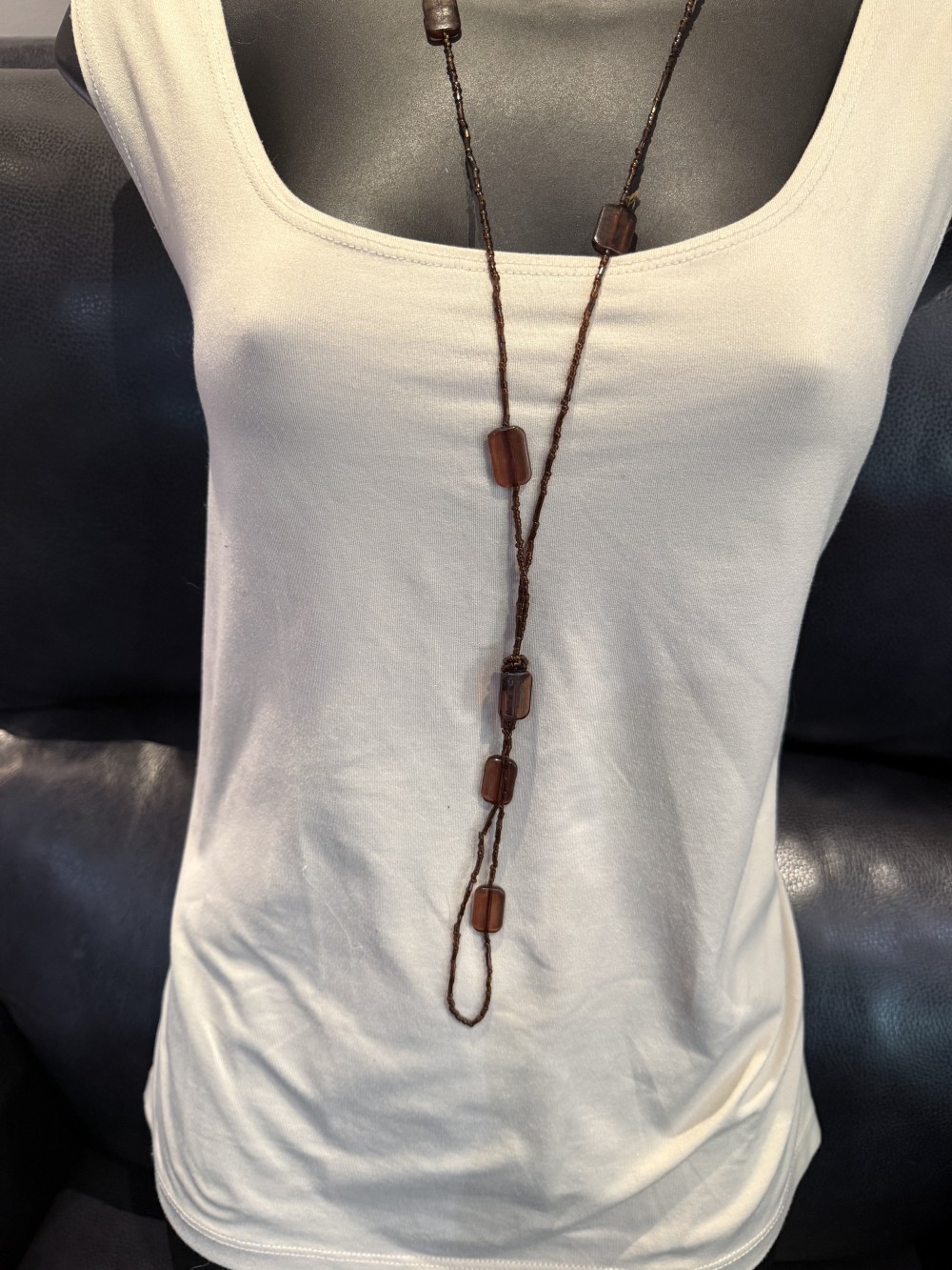 Necklace - Long Brown Glass Beaded