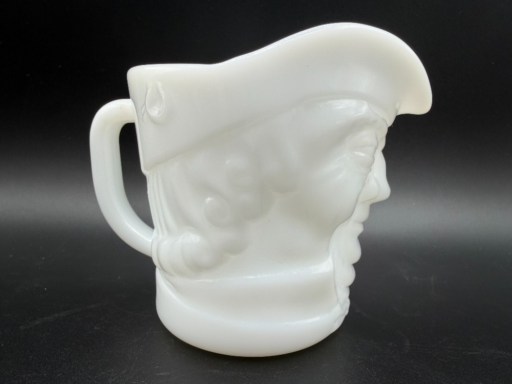 Vintage 1960s Federal Glass White Milk Glass Colonial Man Toby Creamer Pitcher - Heat Proof