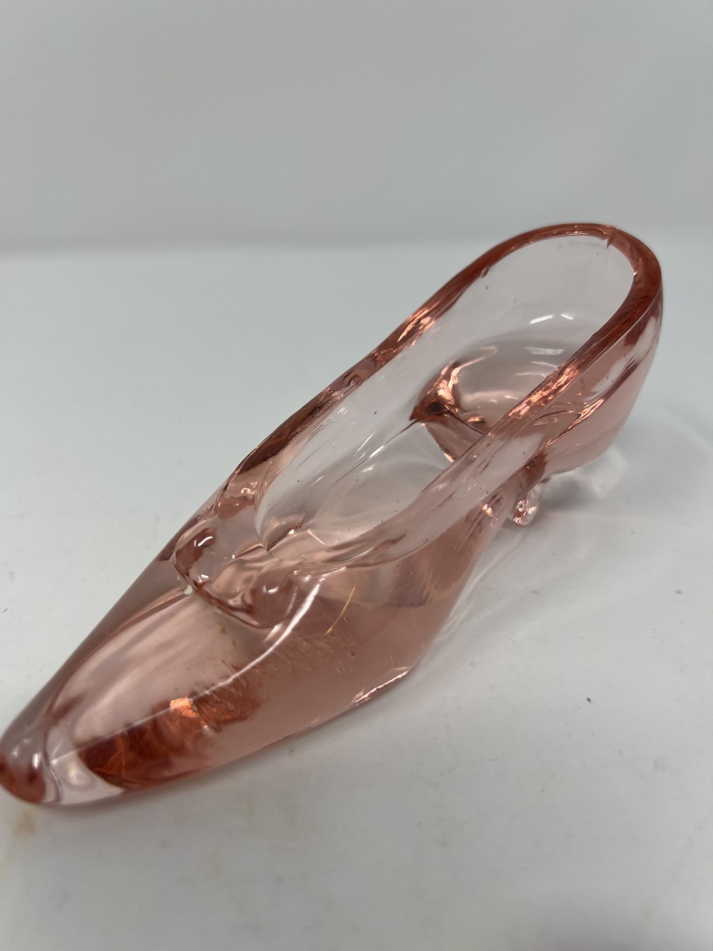 Vtg Pink Glass Slipper Shoe; 6