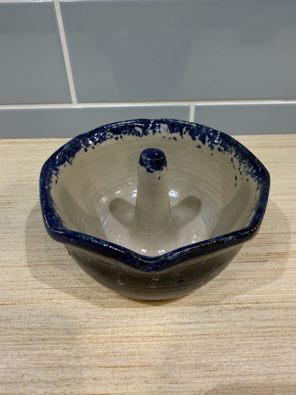 Studio Pottery Apple Baker - Blue