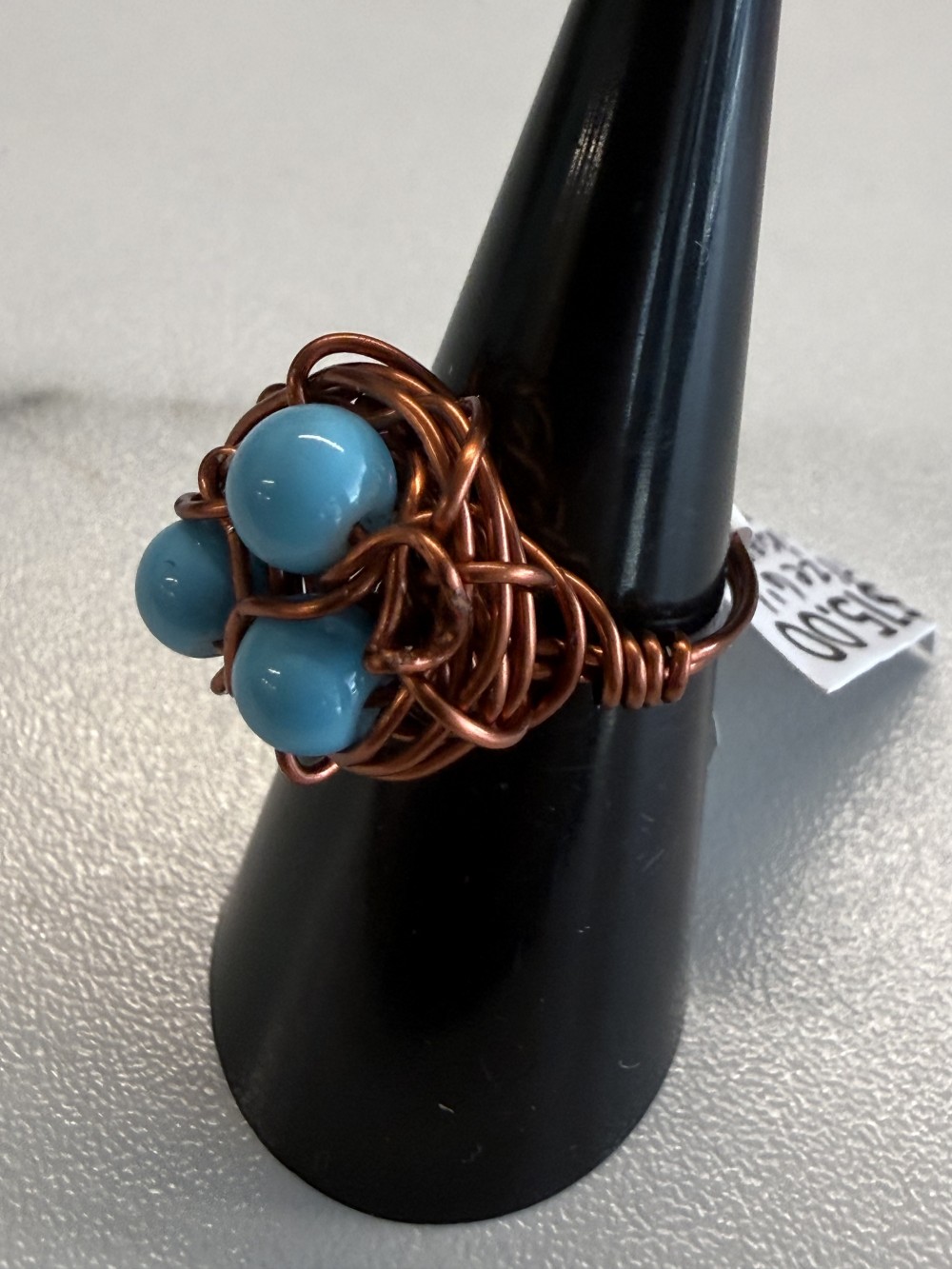 Ring - Bird Nest Brown Wire Wrapped Three Teal Eggs
