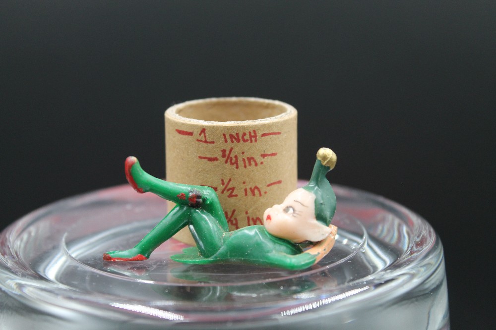 Vtg 1960s green micro pixie elf/ladybug figurine