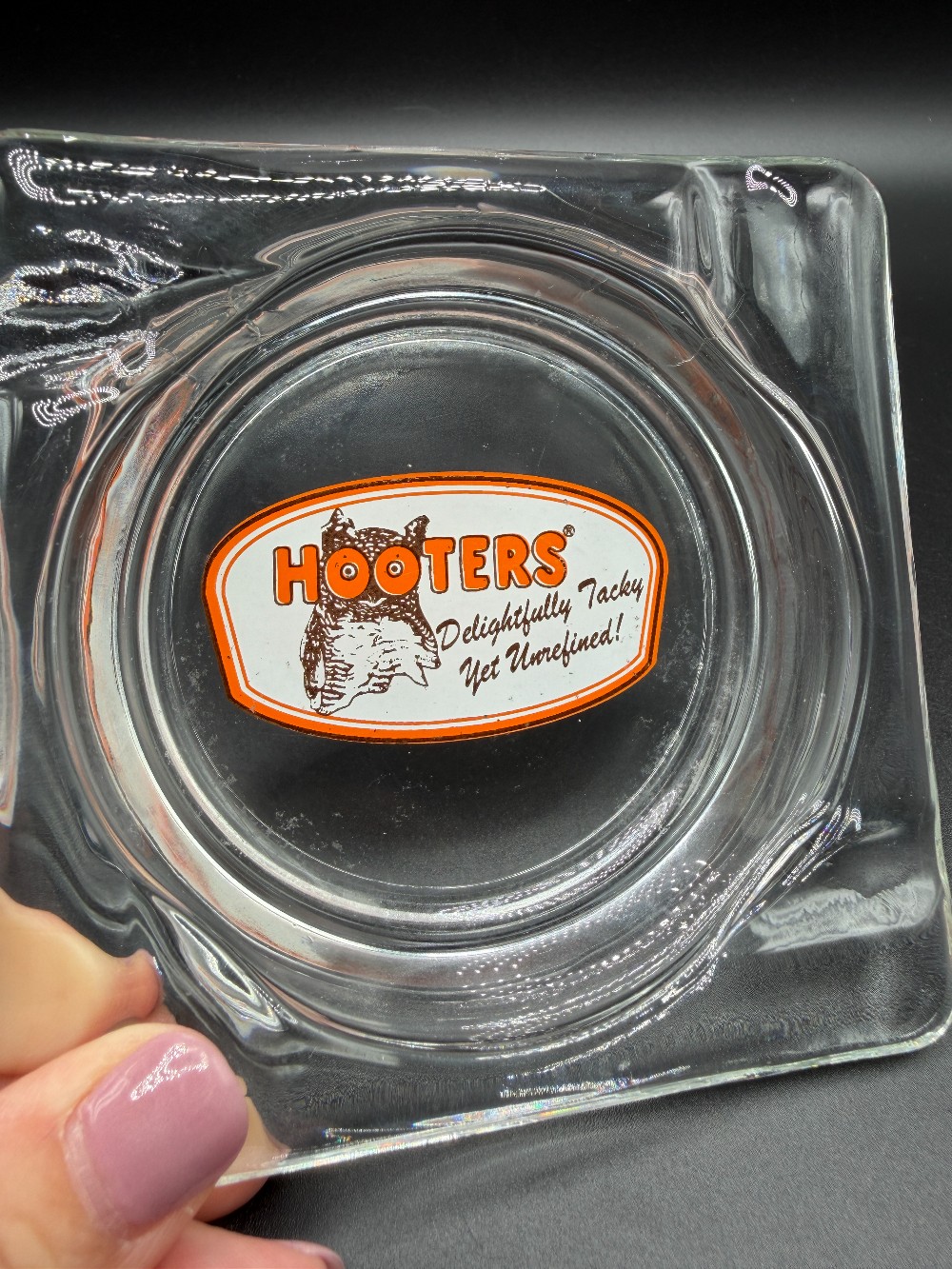 Hooters Ashtray Clear Glass Square Vintage