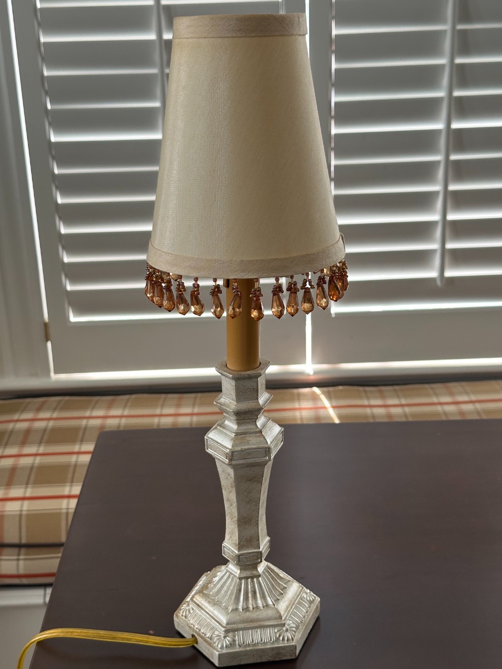 Silver Candlestick Table Lamp with Beaded Shade