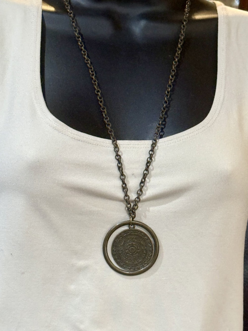 Necklace - Bronze Patterned Medallion & Chain