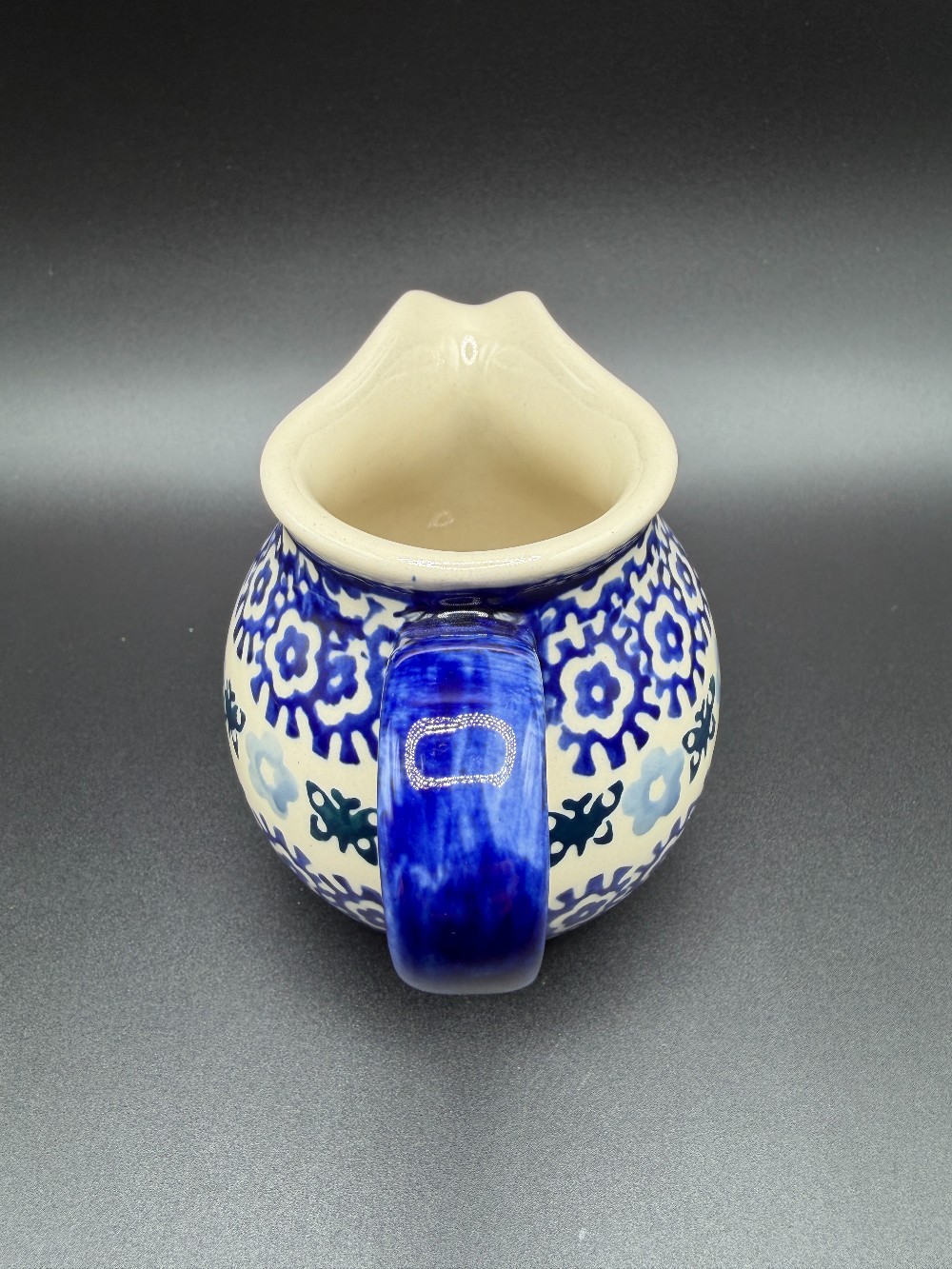 Manufaktura Polish Pottery Blue Butterfly & Floral Creamer Pitcher
