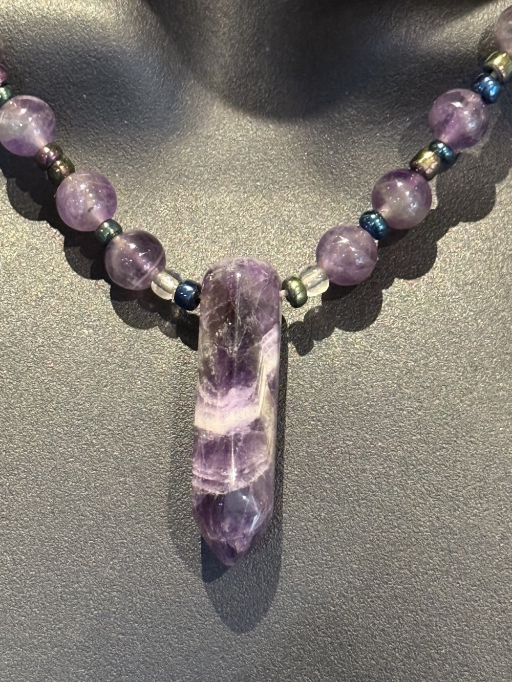 Necklace - Purple Crystal and Stone