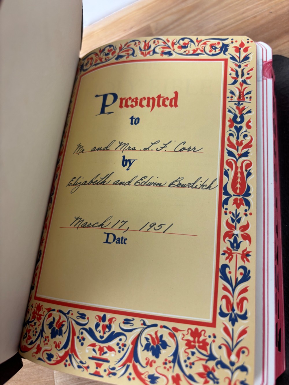 Bible King James Version Holy Bible with Concordance Thumb Indexed Red Edges 1951 Presentation