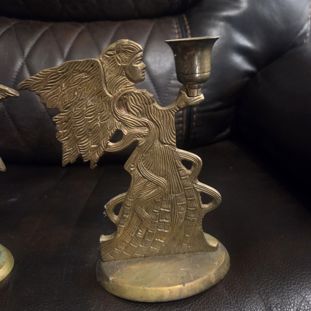 VTG Pair of Brass Angel Candlesticks