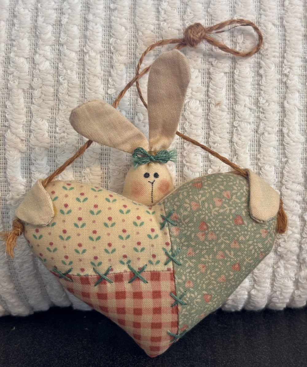Hanging country patch fabric stuffed bunny