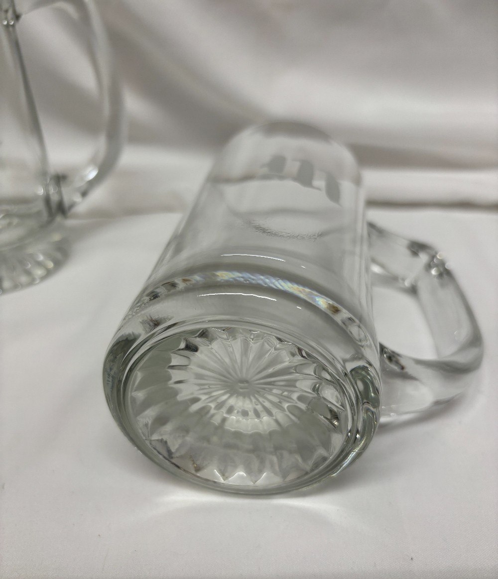 Barware clear glass beer mugs w/etched intial M set 4