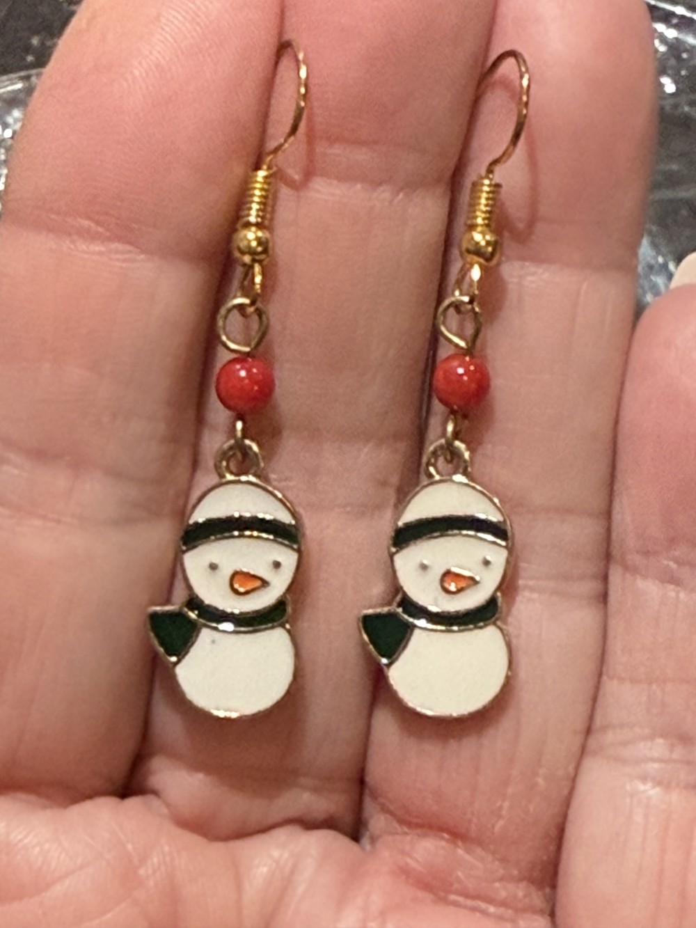 Earrings - Penguins in Enamel Red Bead