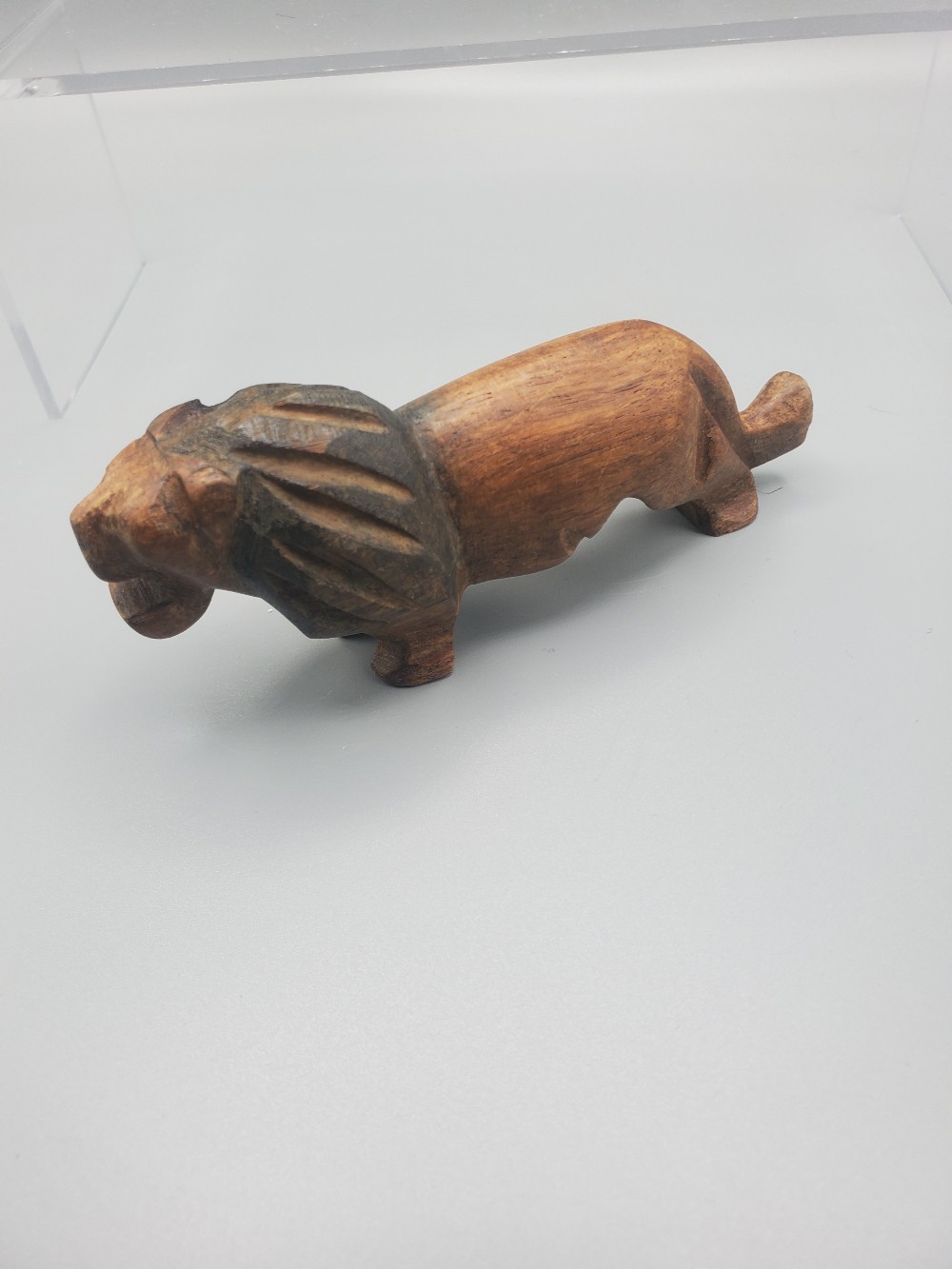 Hand Carved Wooden Lion Figurine