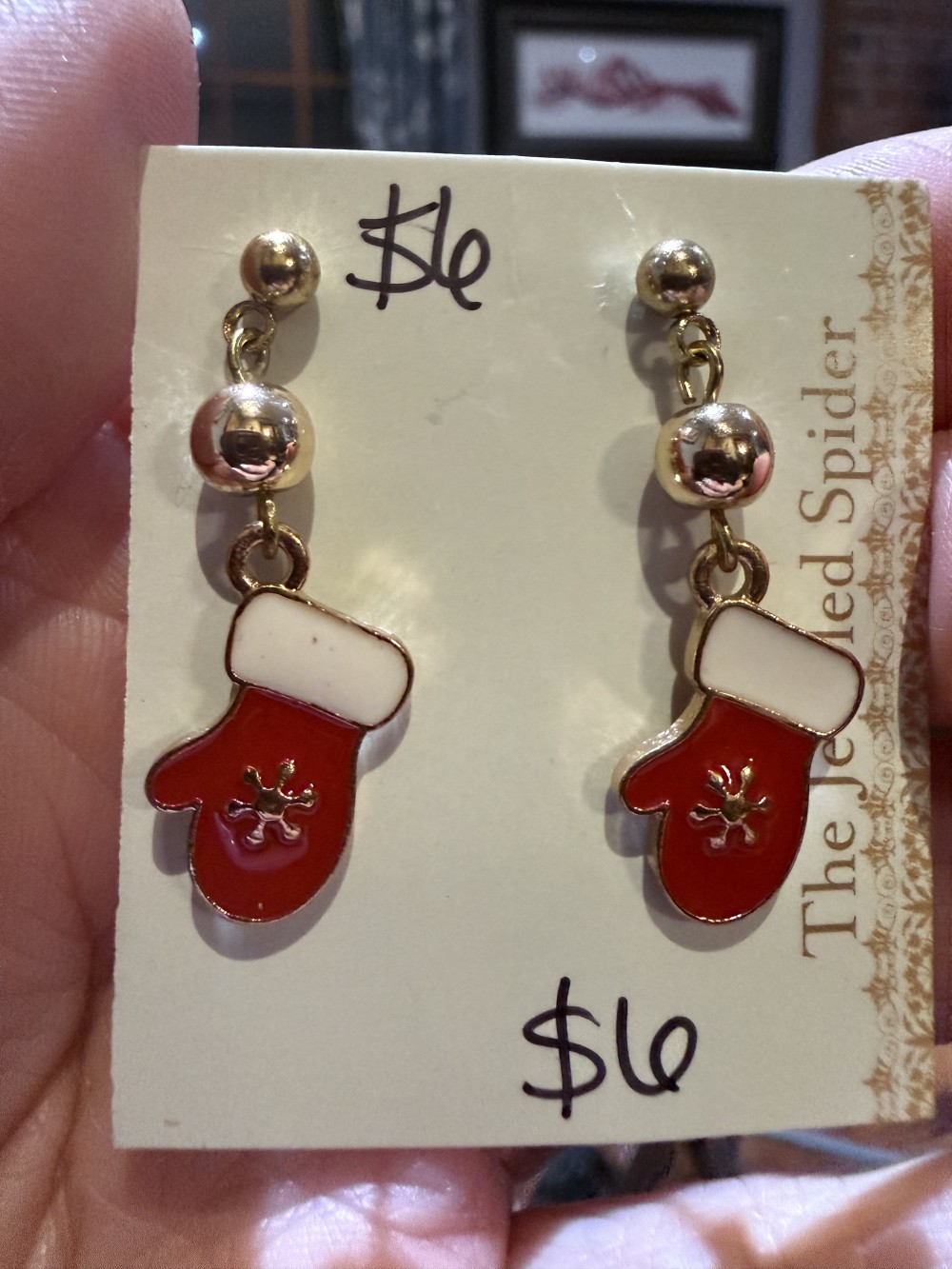 Stud Earrings - Winter Mittens in Gold and Enamel Gold Bead