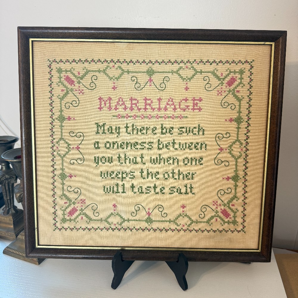Framed Cross-Stitch Sampler – Marriage Blessing
