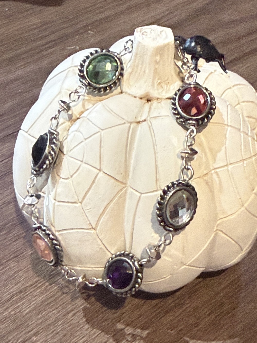 Bracelet Colored Jeweled Medallions Set in Silver