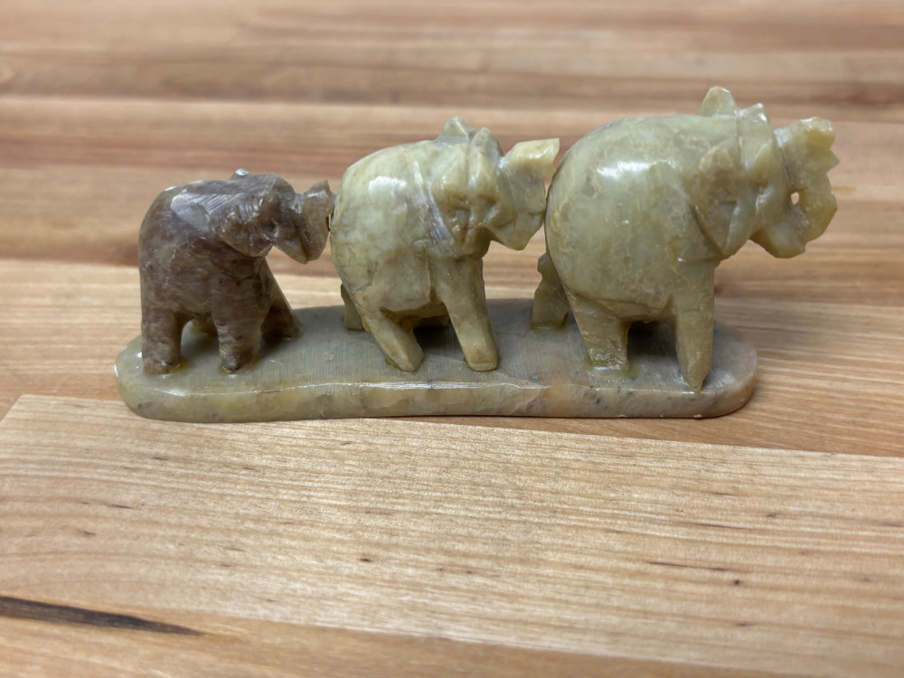 Vintage Hand Carved Stone Elephant Family Figurine – 3 Elephants Made in India