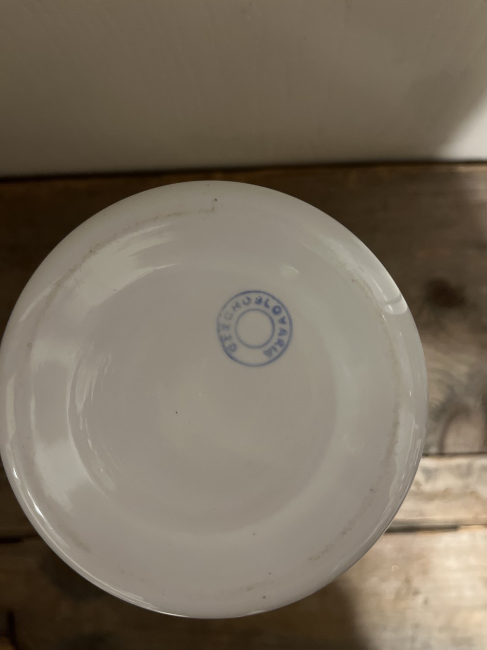 Vtg Bohemian etched milk glass vase