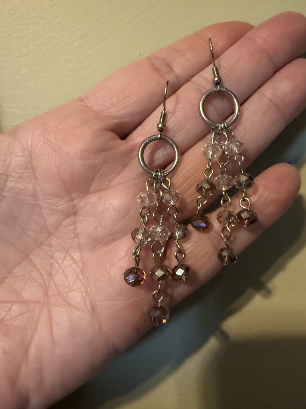 Earrings - Handmade Beaded Purple Three Strand