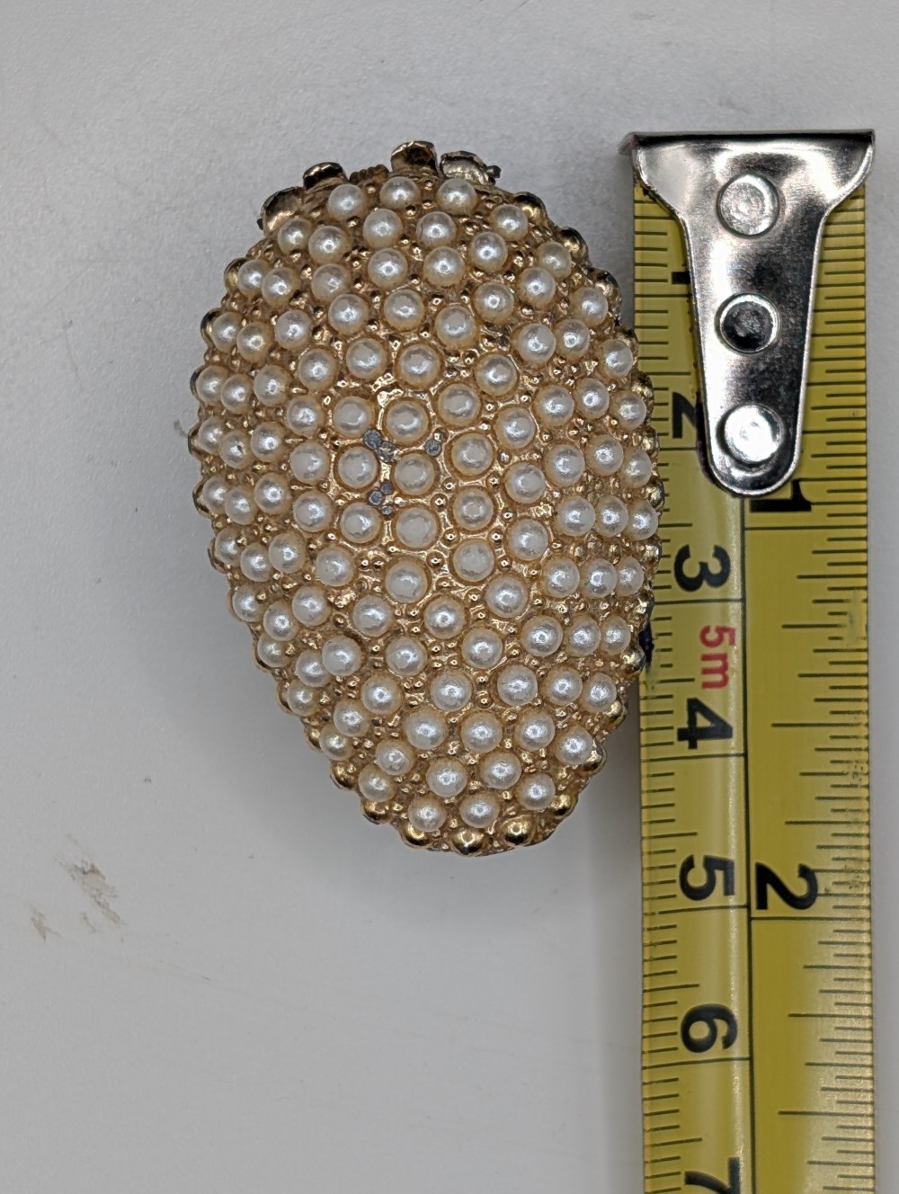 Vtg faux pearl egg trinket box