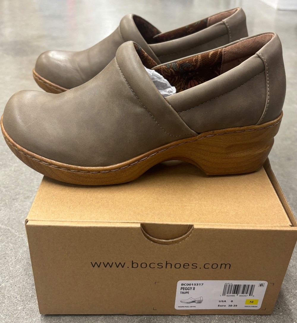 Shoes B.O.C. Peggy II taupe faux wood sole clogs size 8M