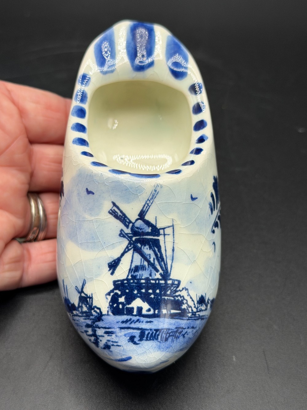Delft Blue Hand-Painted Ceramic Dutch Clog Shoe Ashtray