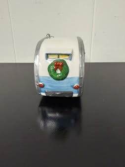 Dept 56 Woody & Camper Station Wagon Blue Camper Christmas Ornaments 2 piece Set