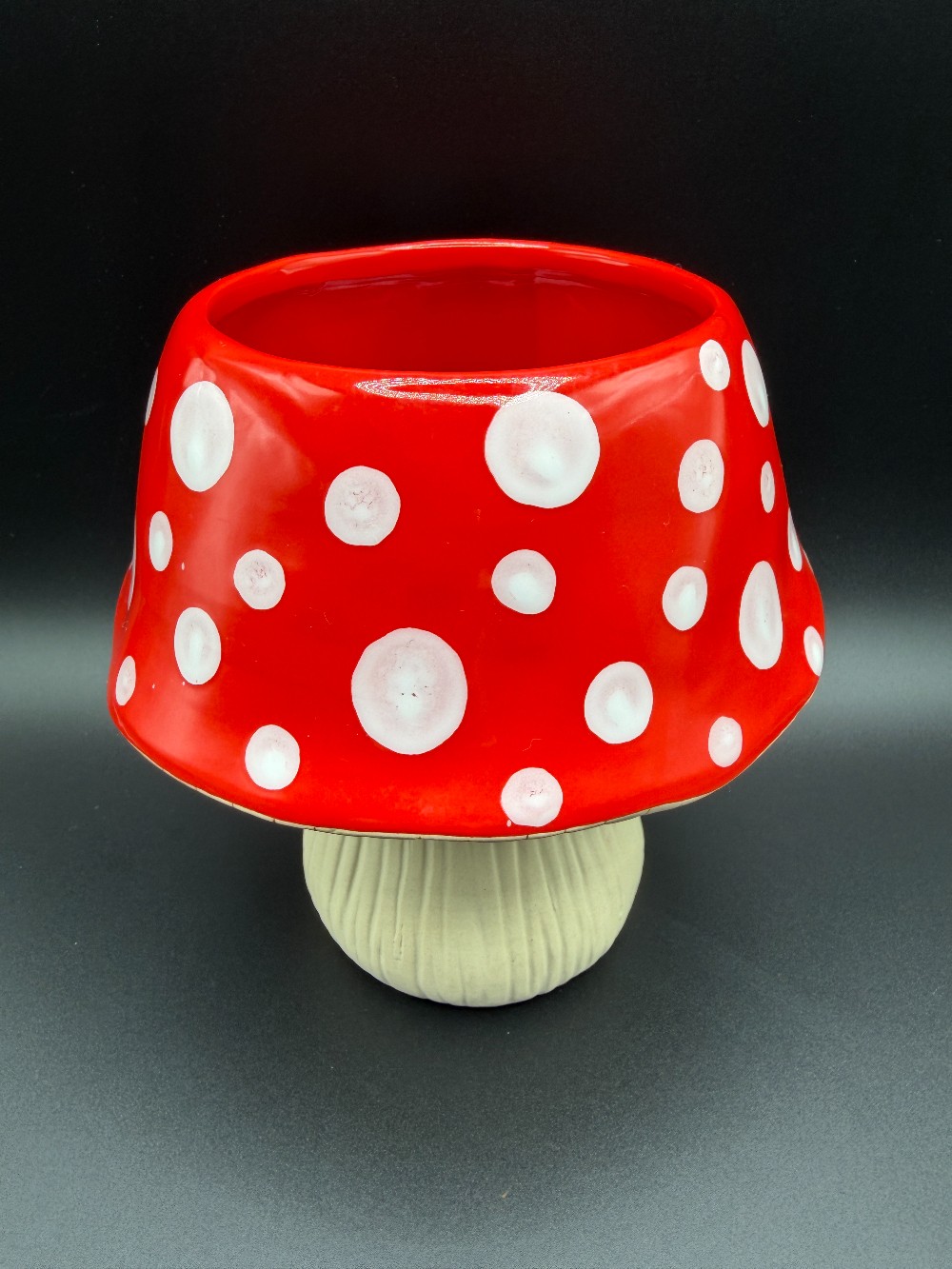 Red & White Polka Dot Ceramic Mushroom Planter Pot