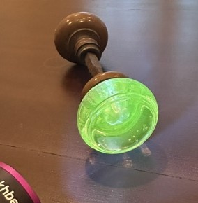 Antiq Victorian Brass and Glass Doorknob Set - Uranium Glass