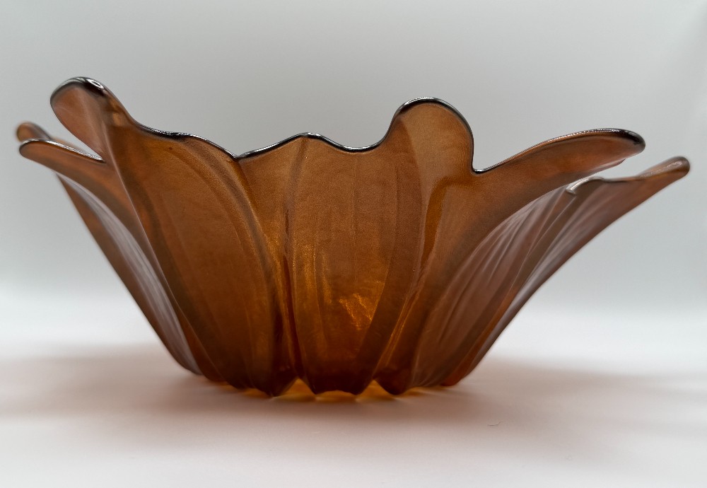 Vintage 1970s Indiana Glass Amber Sunflower Bowl Flash Paint